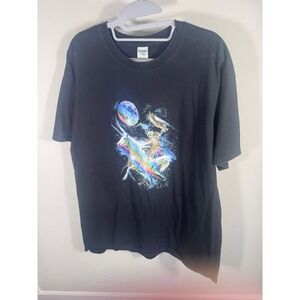 Gildan Mens Black Graphic T-Shirt Cats Riding Rainbow Unicorn Galaxy Space Large